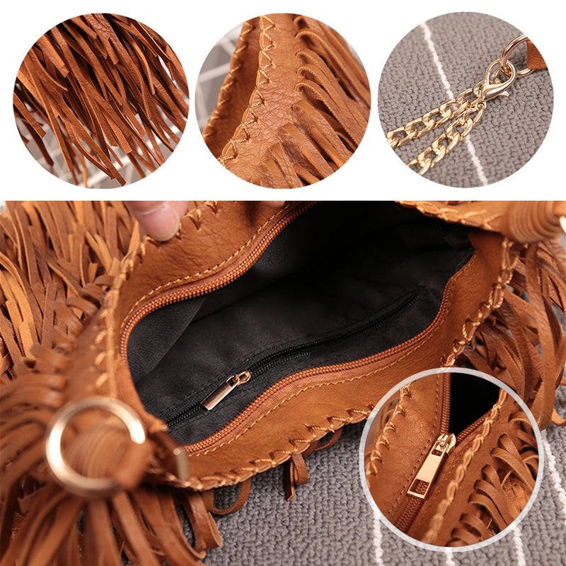 Lanpet Women Fringe Tassel Cross Body Bag Leisure Shoulder Bag - Image 4